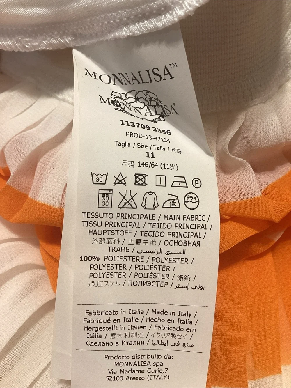 MonnaLisa Orange and White Striped Pleated Skirt